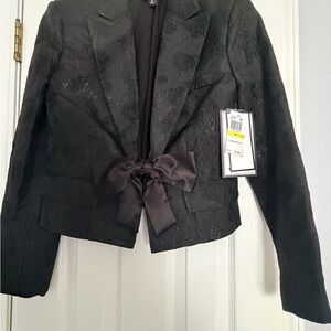 Chic Black Women's Blazer with Bow Detail
